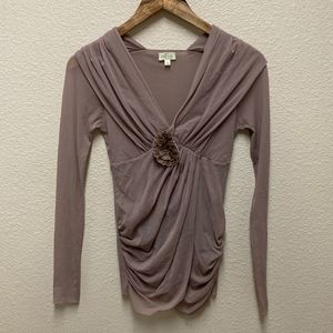 Petit Pois by Viviana G. Nylon Mesh V Neck Gathered Top Small